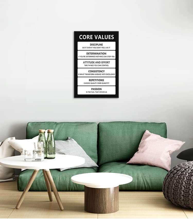 Core Values Inspirational Wall Art for Office Decor Inspirational Theme Poster Motivational Canvas Painting Prints Artwork Wall Pictures for Living Room Home Decor Wooden Framed[12''W X 18''H]