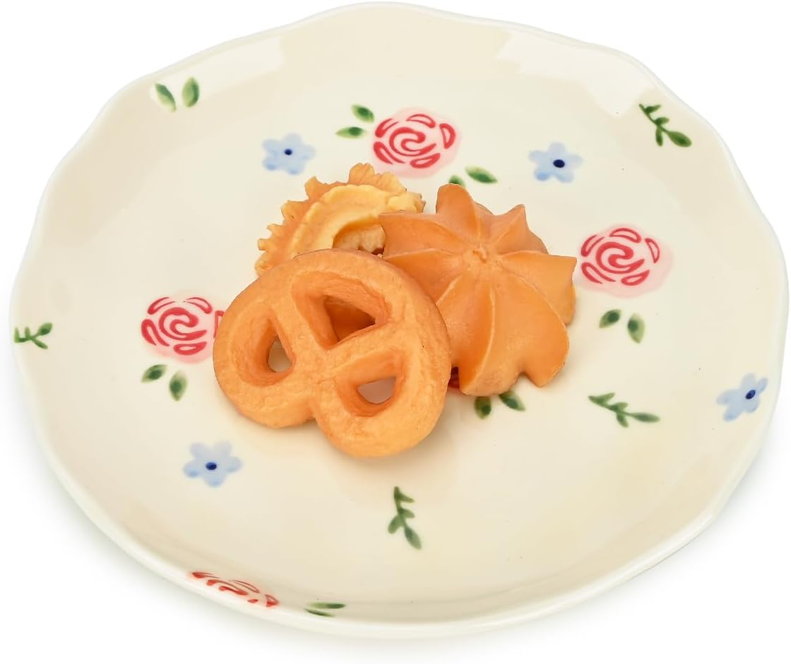 Koythin Ceramic Dessert Plates, Cute Fruits Dinner Plate, Creative Plates Design, Printed Flowers Dinnerware for Office and Home, Kitchen Plates for Desserts (Rose Blue Flower)