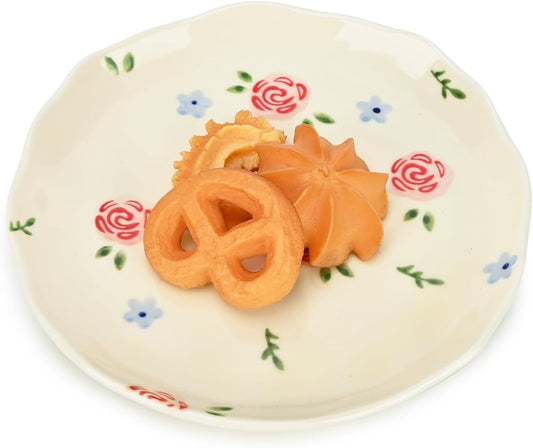 Koythin Ceramic Dessert Plates, Cute Fruits Dinner Plate, Creative Plates Design, Printed Flowers Dinnerware for Office and Home, Kitchen Plates for Desserts (Rose Blue Flower)