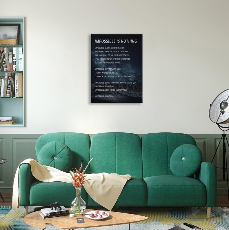 Impossible is Nothing Motivational Quotes Poster Inspirational Wall Art Inspiring Canvas Prints Artwork for Office Modern Home Living Room Wall Decor Painting Pictures Framed[18''W X 24''H]