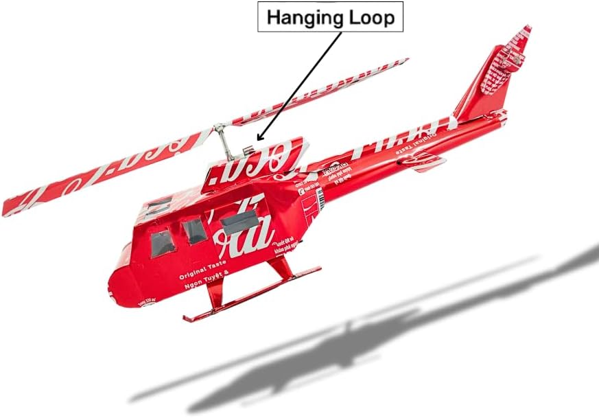 DYI Handcrafted Helicopter Model Made from Recycled Beer Cans — Small — Unique Gift for Beer Lovers, Dad, or Collectors — Eco-Friendly Bar Décor (Red-Large)