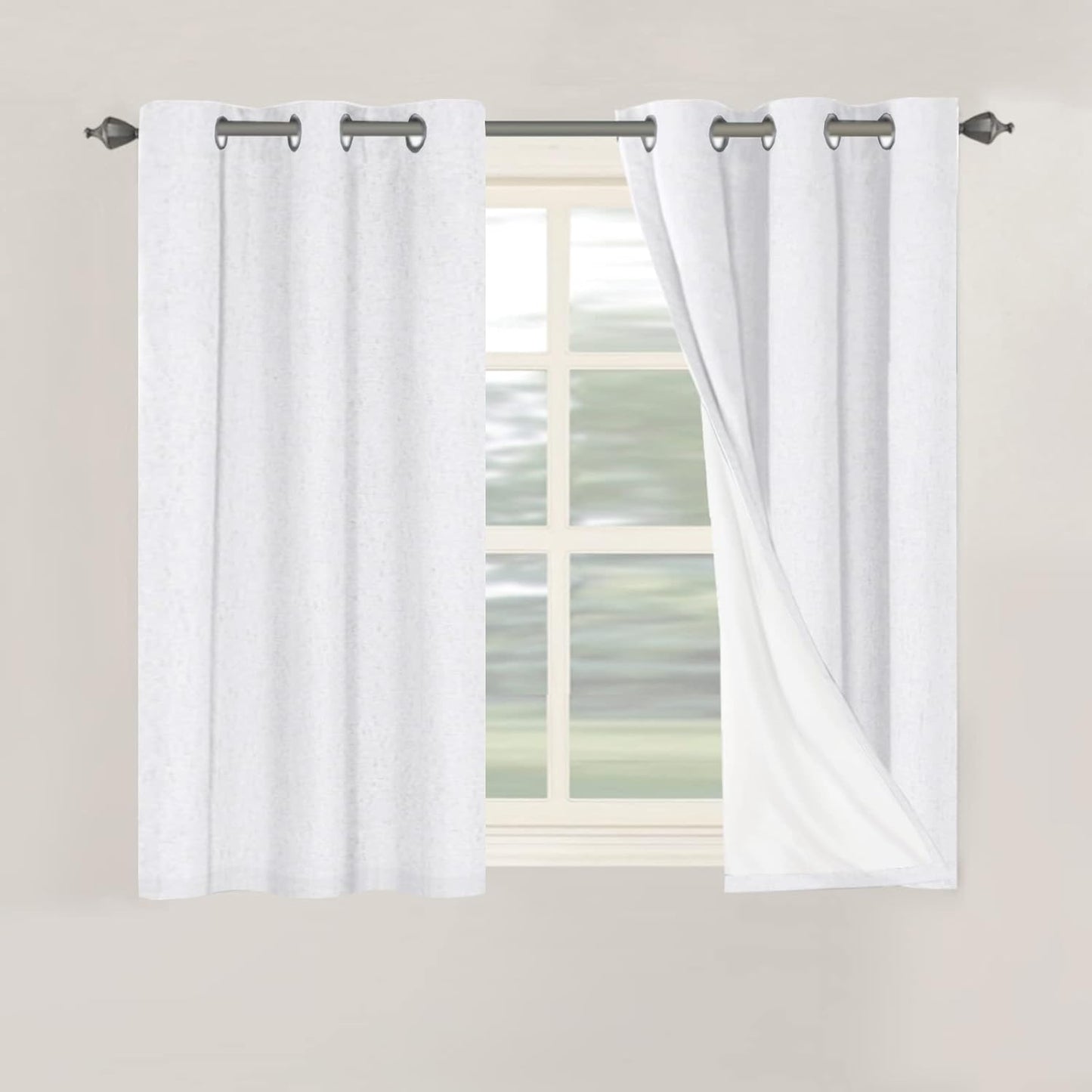 H.VERSAILTEX Primitive Linen Curtains 100% Blackout Curtain Drapes Burlap Curtains with White Thermal Insulated Liner, Grommet Top Curtain Living Room/Bedroom (2 Panels, 42 x 45 Inch, Pure White)