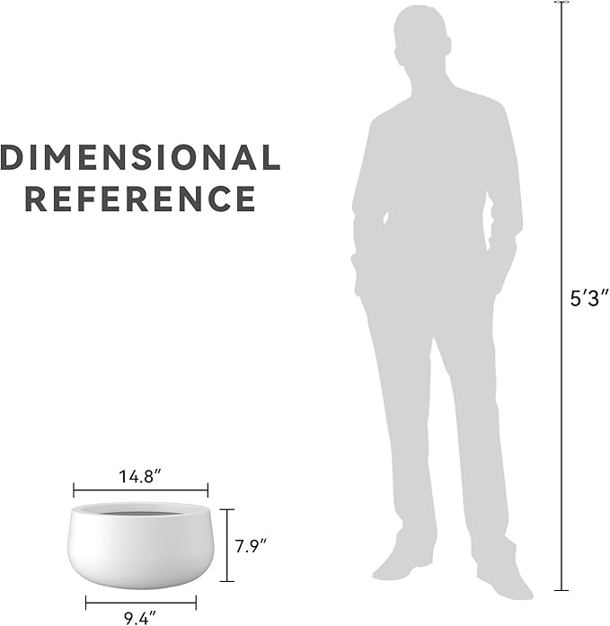 Kante 15.7" Dia Round Concrete Planter, Outdoor Indoor Garden Plant Pots with Drainage Hole and Rubber Plug, Modern Curvaceous Design, Pure White