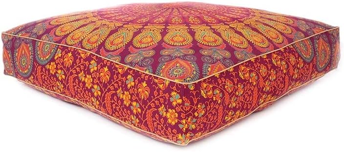 Eyes of India - Mandala Floor Pillow Cover Meditation Cushion Seating Throw Hippie Round Colorful Decorative Bohemian Indian Pouf Ottoman Handmade Cover ONLY (Burgundy, 35" x 35")