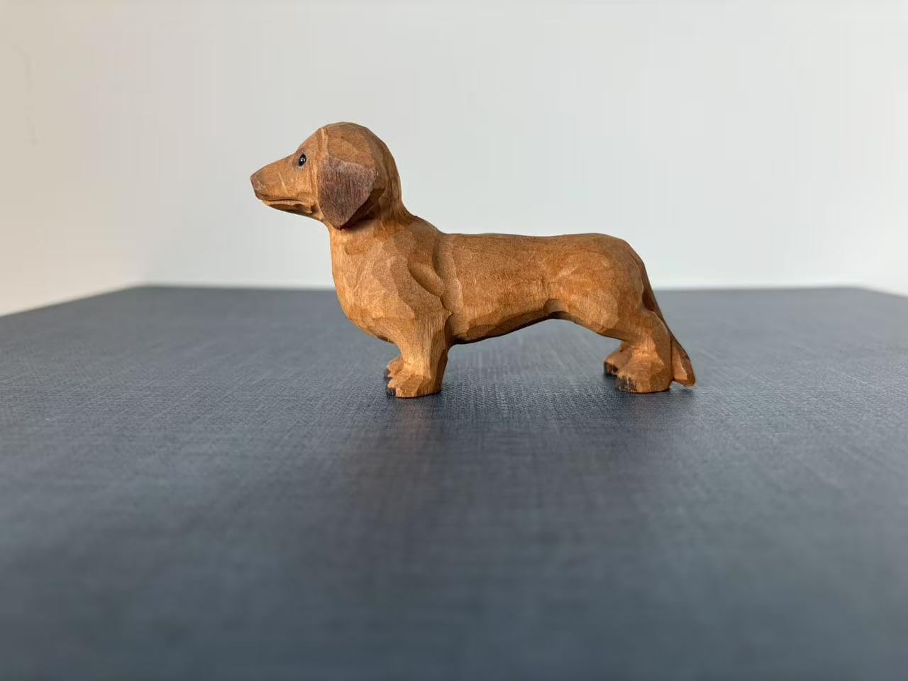 Mini Wooden Dachshund Figurine, 1.6" Hand-Carved Dog Statue, Wiener Dog Collectible for Animal Lovers, Rustic Shelf Decor with Gift Box for Birthday or Holiday