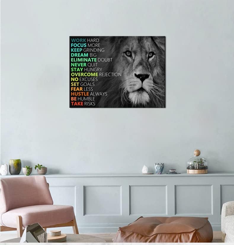 Inspirational Canvas Wall Art Animal Lion Positive Motivational Poster Canvas Painting Wall Art Framed Artwork Prints Picture for Living Room Office Gym [40''Wx 30''H]