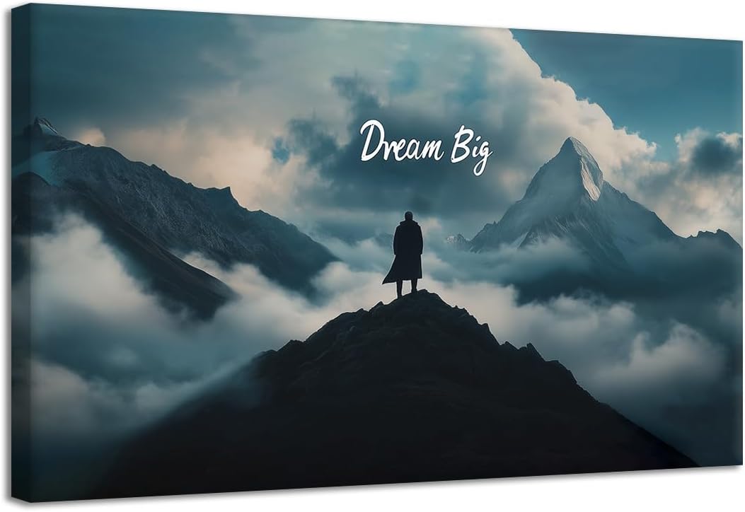 GoForArt Dream Big Motivational Canvas Wall Art, Inspirational Famous Quote Bedroom Living Room Decor, Positive Modern Landscape Mountain Office Dorm Room Poster Print (Dream Big01, 24''x36'')