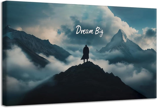 GoForArt Dream Big Motivational Canvas Wall Art, Inspirational Famous Quote Bedroom Living Room Decor, Positive Modern Landscape Mountain Office Dorm Room Poster Print (Dream Big01, 24''x36'')