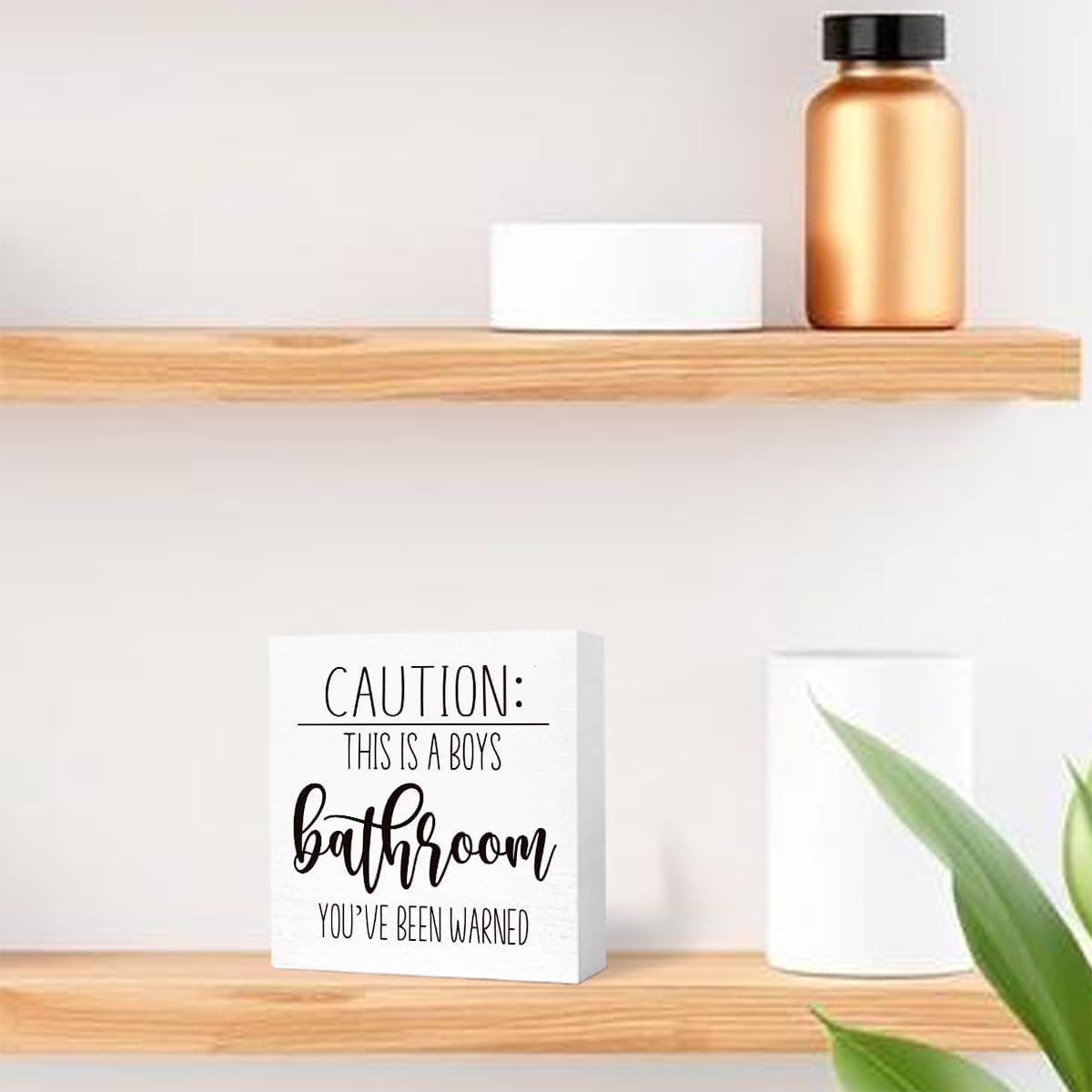 Funny Bathroom Wood Sign Caution This is a Boys Bathroom Wood Block Sign for Kids Boys Bathroom Shelf Toilet Restroom Home Tabletop Desk Decor,Farmhouse Bathroom Wooden Box Sign