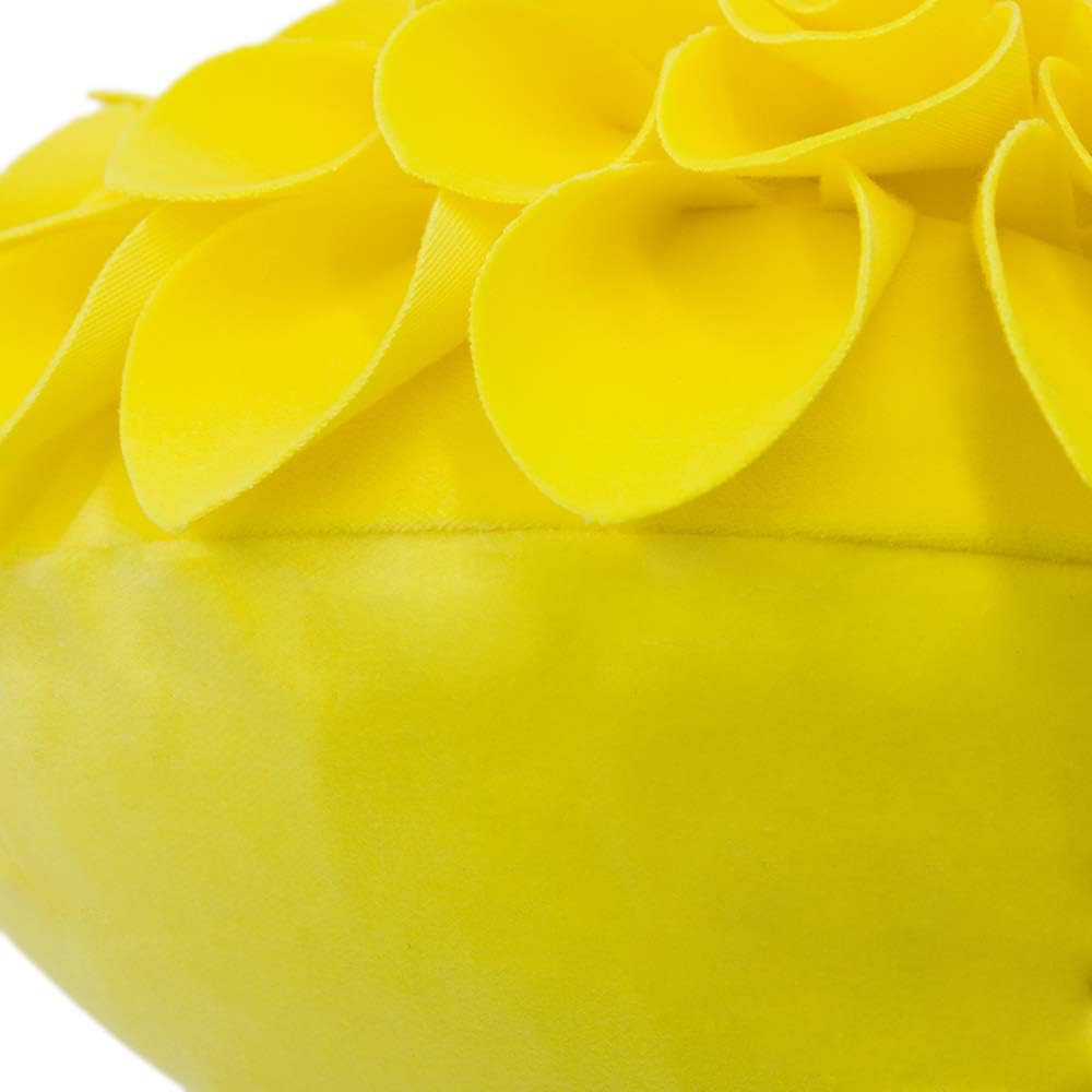 JWH Handmade 3D Flower Pillow Cover Aesthetic Decorative Round Throw Pillow Floral Accent Cushion Case Velvet Pillowcase Cute for Farmhouse Bed Couch Bedroom Decor Sham 12x12 Inch Bright Yellow