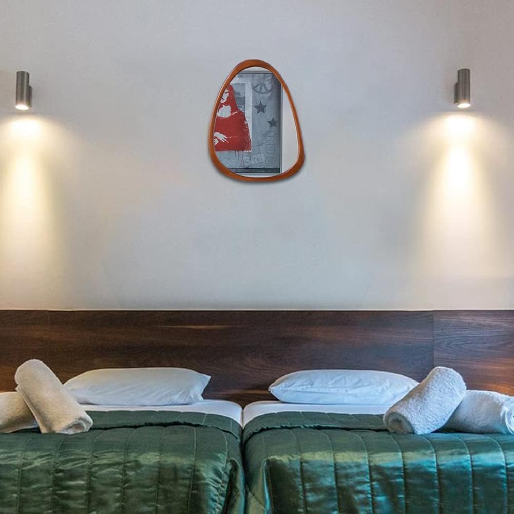 COOL2DAY Irregular Asymmetrical Wood Wall Frame Mirror, Abstract Decorative Odd Shaped Mirror for Living Room, Bedroom, Entryway, Bathroom Home Decor (18" x 22")