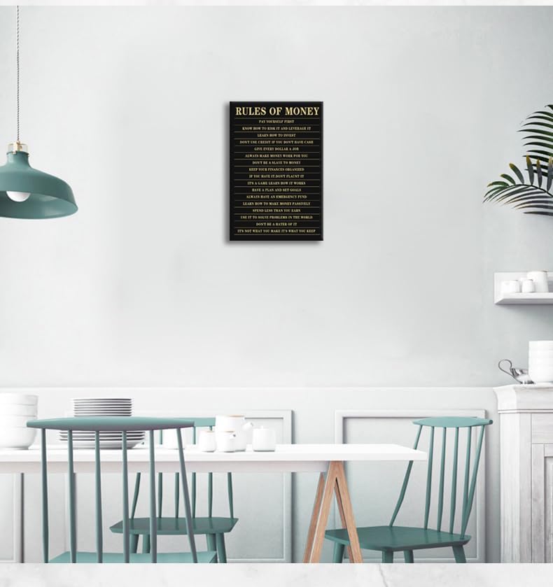 Inspirational Canvas Wall Art Rules of Money Pictures Print Motivational Poster Painting Modern Home Decor Artwork for Bedroom Living Room Office Wall Decor Framed Ready to Hang[12''W X 18''H]