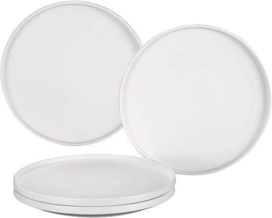 GZG Ceramic Dinner Plates Set of 4,10 Inch Stoneware plate Set,Microwave and Dishwasher Safe Kitchen Utensils,Stackable,Scratch Resistant (Ivory White)