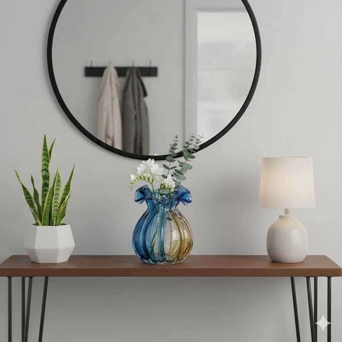 Hand-Blown Glass vase, Unique Wide-Mouth Glass vase, Modern Glass Art Decoration, Suitable for Living Room, Kitchen, Wedding, Dining Table, and Office Centerpiece Floral Arrangements.