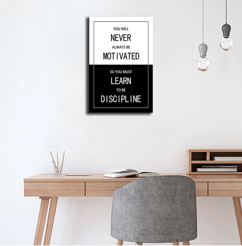 Inspirational Quote Canvas Wall Art Motivational You Will Never Always Be Motivated So You Must Learn to Be Discipline Painting Posters Prints Artwork Wall Decor Home Office Framed[12''W X 18''H]