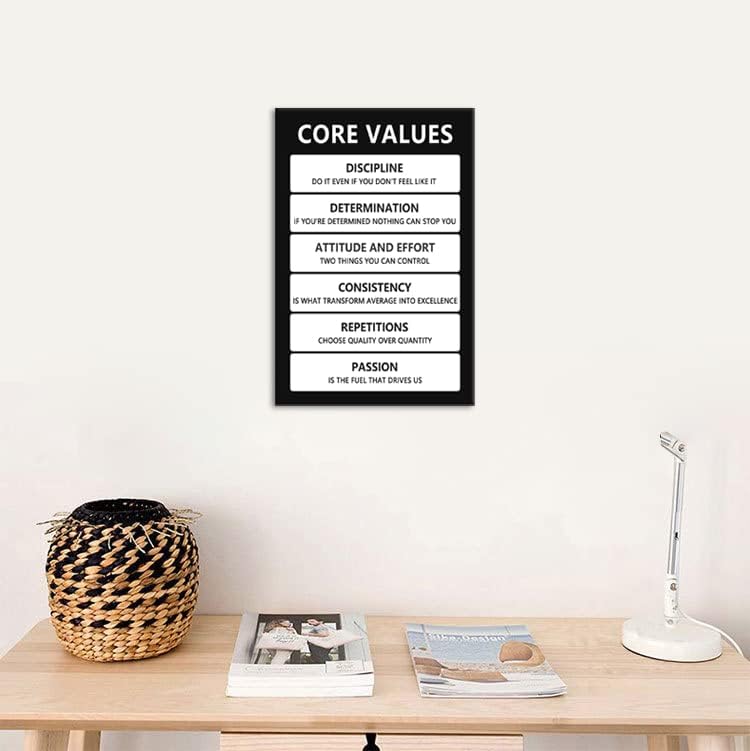 Core Values Inspirational Wall Art for Office Decor Inspirational Theme Poster Motivational Canvas Painting Prints Artwork Wall Pictures for Living Room Home Decor Wooden Framed[12''W X 18''H]