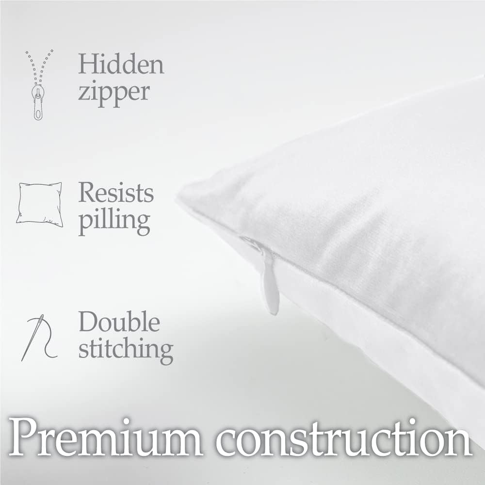 lalaLOOM Velvet Throw Pillow Covers, Set of 2, 24x24 Decorative Square Pillows Home Decor, Soft Accent Cases, Silky Machine Washable Pillowcases for Sofa, Couch, Bedroom, Living Room, White