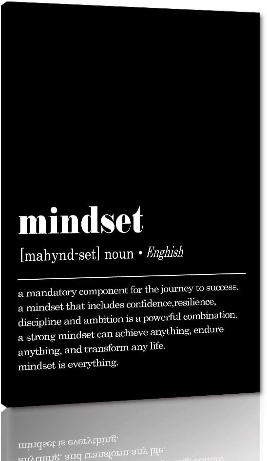 Inspirational Framed Office Home Wall Art with Mindset Verb Artwork Black and White Motivational Gifts for Men Mindset Is Everything Quotes Wall Decor Ready to Hang-12 inch x 18 inch