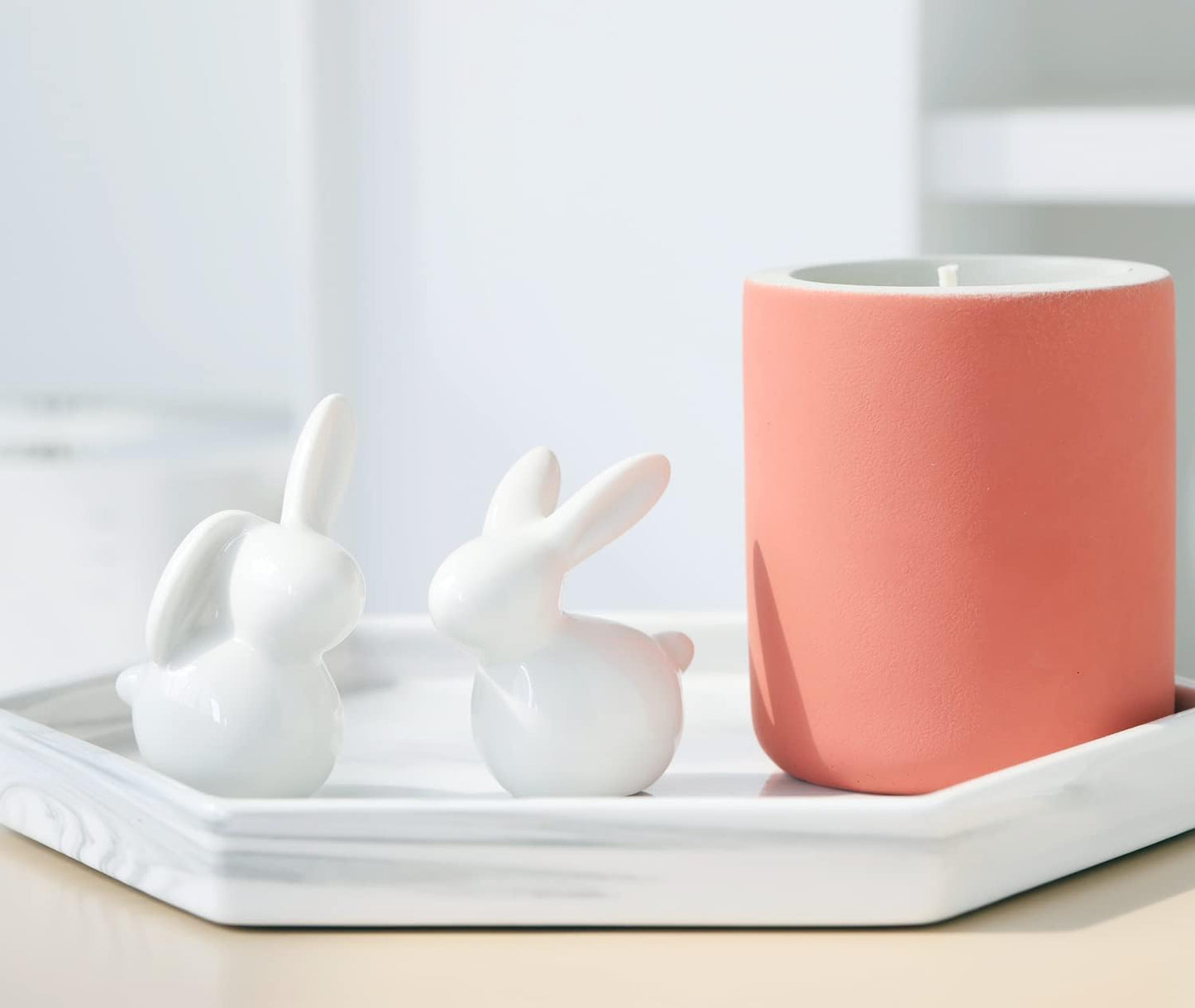 GOODSTART Ceramic Rabbit Ceramic Bunny Figurine Porcelain Modern Art Home Decor, A Set of 2 Rabbit Decor, Easter Bunny Rabbits, Easter Decorations for Home