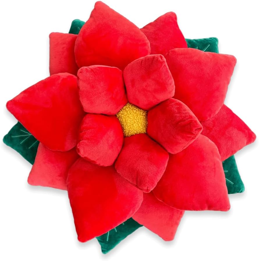 Green Philosophy Co. Poinsettia Pillow - Christmas Red