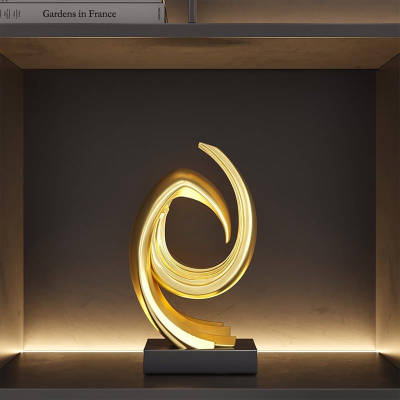 Golden Wave Resin Origami Statue Modern Abstract Home Decoration Emphasizes Abstract Office Desk Carving Table Family Bedroom Living Room Garden Office Golden Stripe Decoration (C)