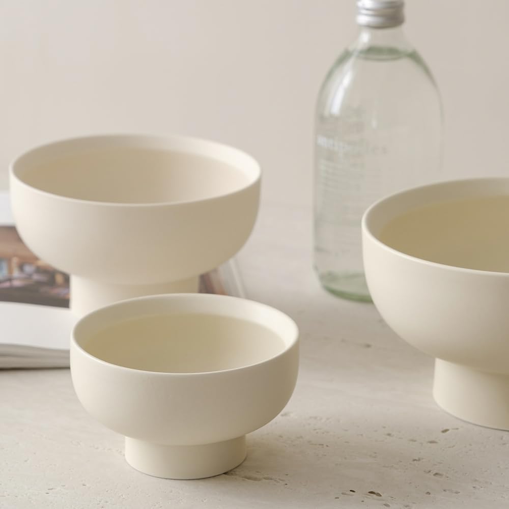 High-foot Fruit Bowl, Ceramic Pedestal Decorative Bowl, Round Bowl for Salad, H3.8" × W6.7" Small Size, 27oz, Matte Crème