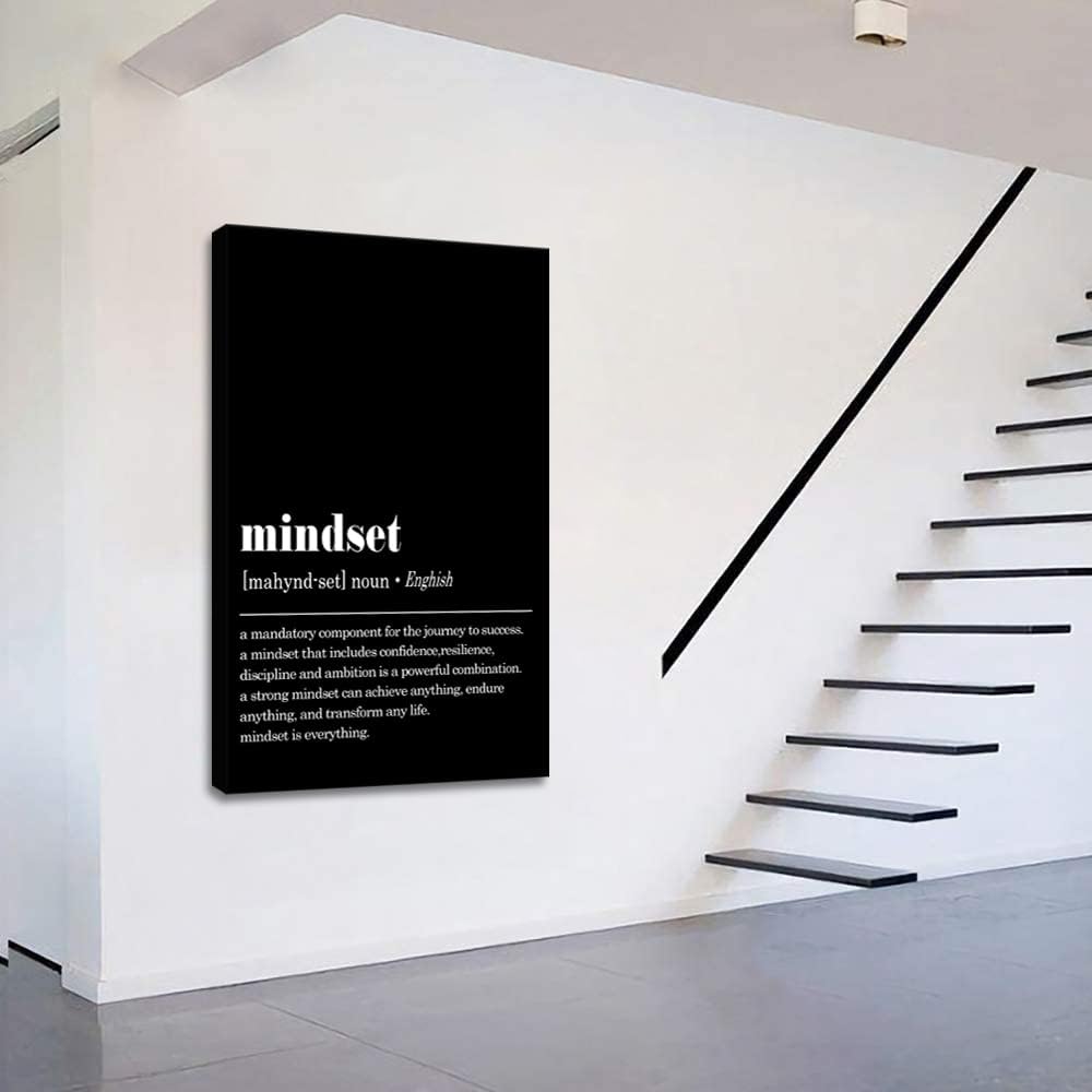 Inspirational Office Wall Art, Framed Mindset Is Everything Canvas Print Black and White Motivational Wall Decor Positive Quotes Poster Entrepreneurs Artwork for Work Place Home Decoration, 24"x 36"