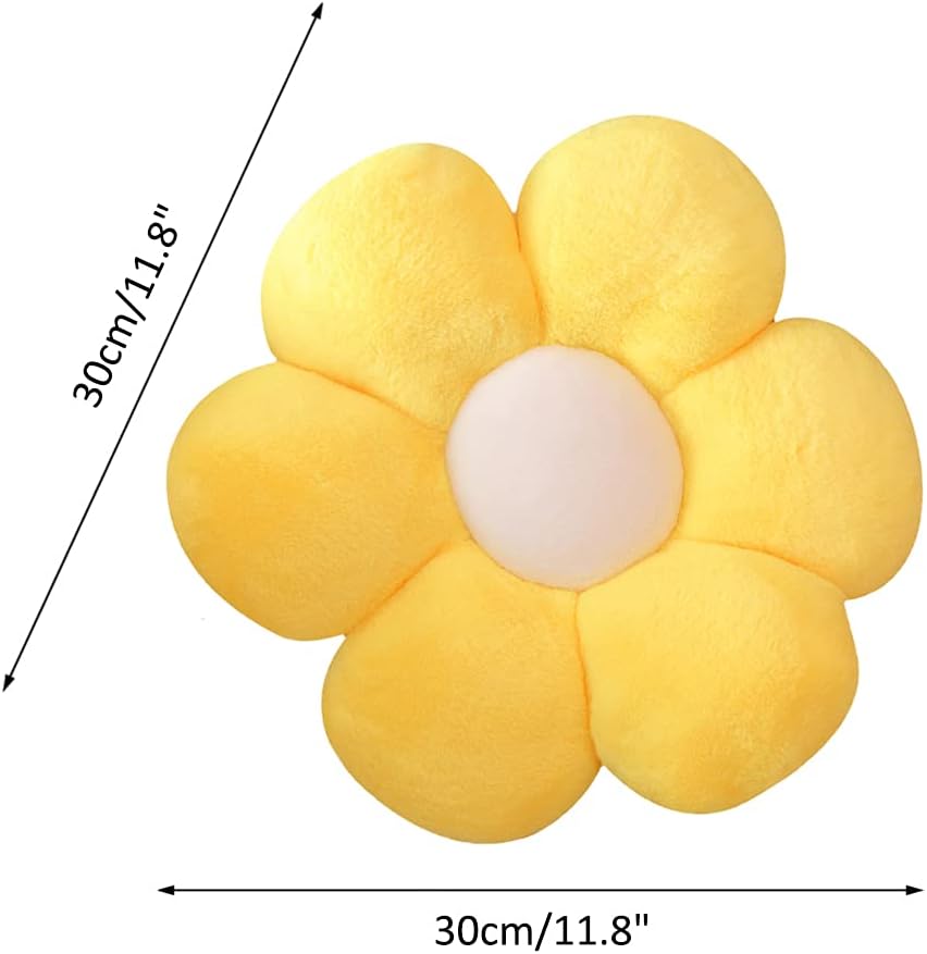 lannery Flower Plush Throw Pillows, Flower Floor Pillow Seating Cushion Toy for Reading, Room, Watching TV (11.8", Yellow-2)