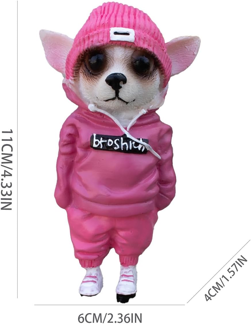 Cute Resin Backpack Dog Statue Crafts Living Room Desktop Decorations,Handmade Casual Small Resin Animal Statue Ornament Home Decor Pink