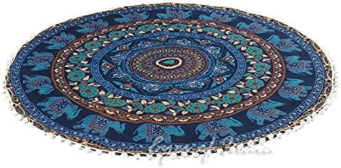 Eyes of India - Mandala Floor Pillow Cover Meditation Cushion Seating Throw Hippie Round Colorful Decorative Bohemian Indian Pouf Ottoman Handmade Cover ONLY (M1 Dark Blue, 32" x 32")