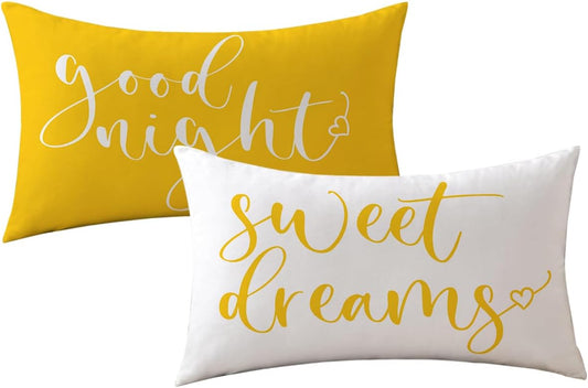 Bedding Decorative Lumbar Pillowcases Sweet Dreams Good Night Cushion Covers Sleep Themed Decorative Throw Pillow Covers 12''x20'',2Pack Super Soft for Bedroom Guest Room Housewarming Gifts (Yellow)