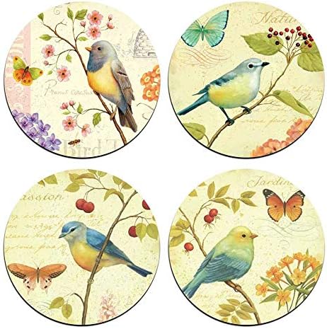 Bird and Butterfly Round Coaster Set - Made of Recycled Rubber - Set of 4