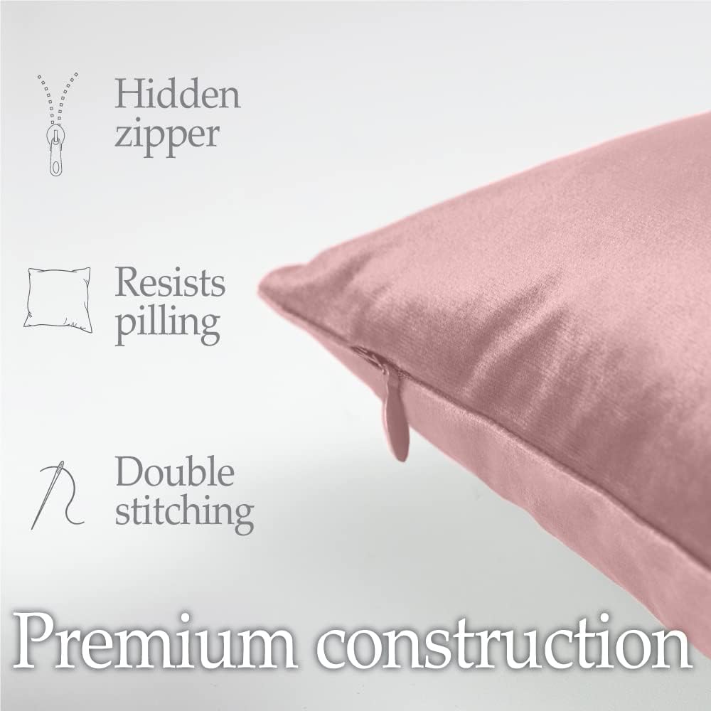 lalaLOOM Velvet Throw Pillow Covers, Set of 2, 18x18 Decorative Square Pillows Home Decor, Soft Accent Cases, Silky Machine Washable Pillowcases for Sofa, Couch, Bedroom, Living Room, Dusty Rose