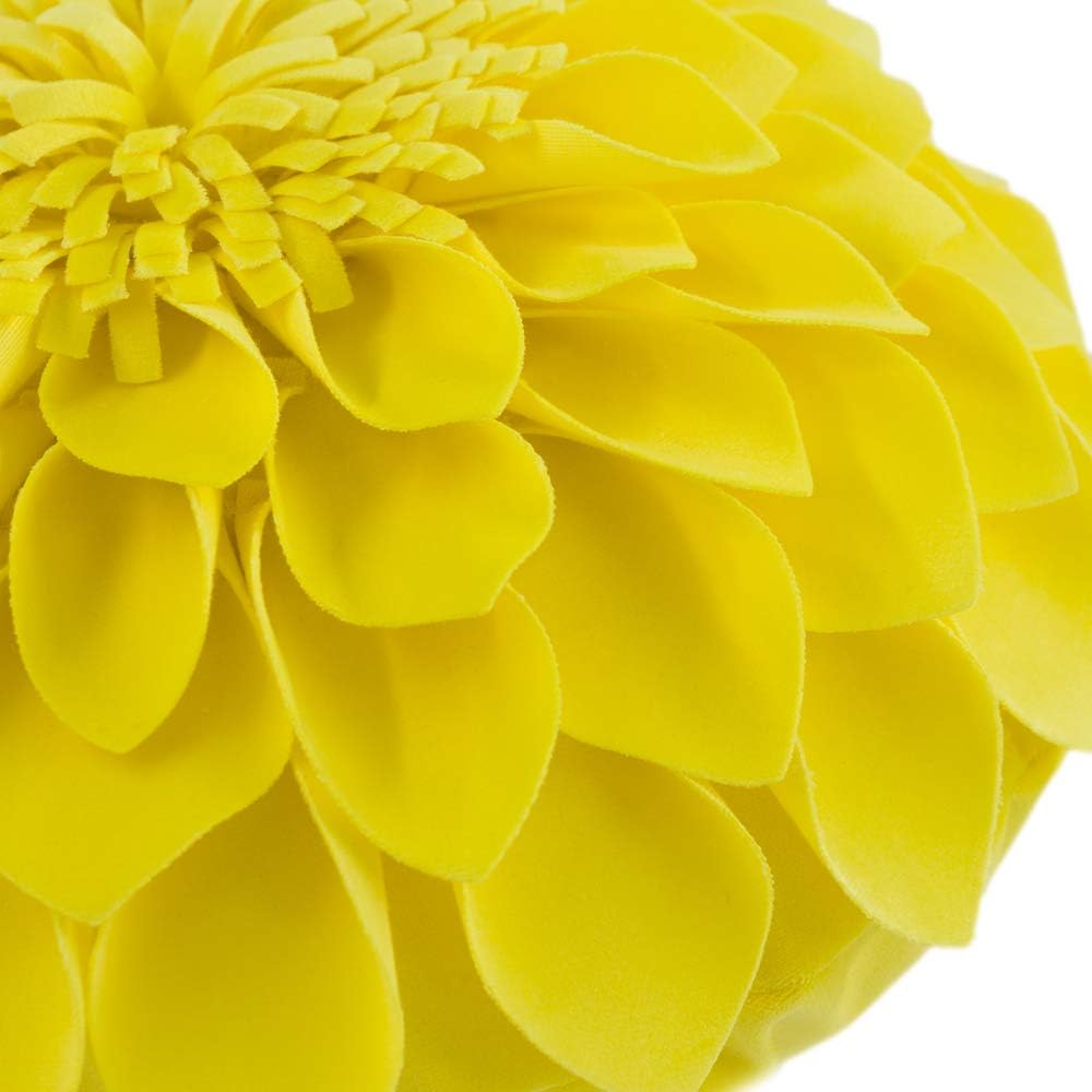 JWH Handmade 3D Flower Pillow Cover Aesthetic Decorative Round Throw Pillow Floral Accent Cushion Case Velvet Pillowcase Cute for Farmhouse Bed Couch Bedroom Decor Sham 14 Inch Bright Yellow