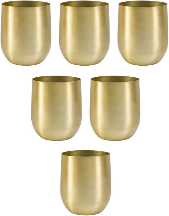 Serene Spaces Living Brass Look Aluminum Vase, Brass Decorative Accents Use as Brass Planter for Plant, Gold Flower Vase for Wedding or Event Centerpiece, Metallic Pot for Home, Small, Set of 8