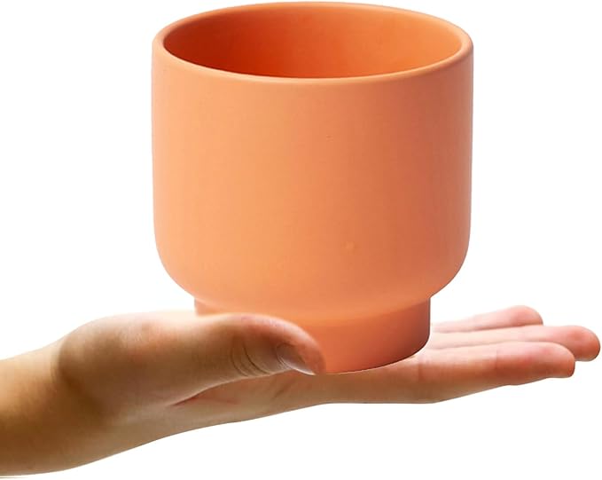 LB Orange Ceramic Planters for Indoor Plants, Succulent Plant Pots Ceramic Flower Pots, Modern Plant Pot for Living Room Office Home Decor, Round Flower Pot of 4.3 Inch(Plant Not Included)