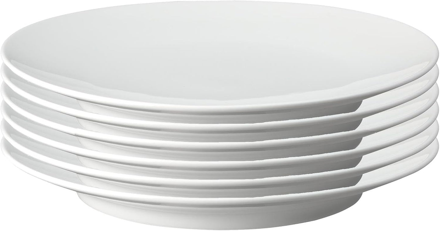 Denby - Classic White Porcelain Medium Plates Set of 6-9 Inch Glazed, Dishwasher Microwave Oven Safe - Scratch Chip Resistant Lunch, Appetizer, Dessert Plates - Dinnerware Plate Set