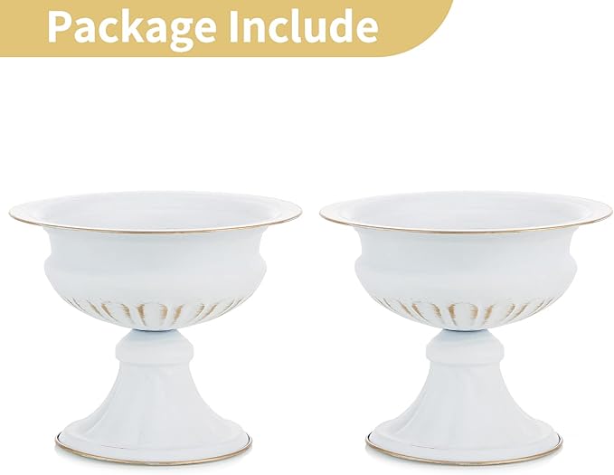 Nuptio White Vases for Centerpieces Wedding - 2 Pcs 6.7in Height Metal Urn Planter Elegant Wedding Centerpieces for Tables - Trumpet Vase for Weddings Party Decoration Centerpiece Table Decorations