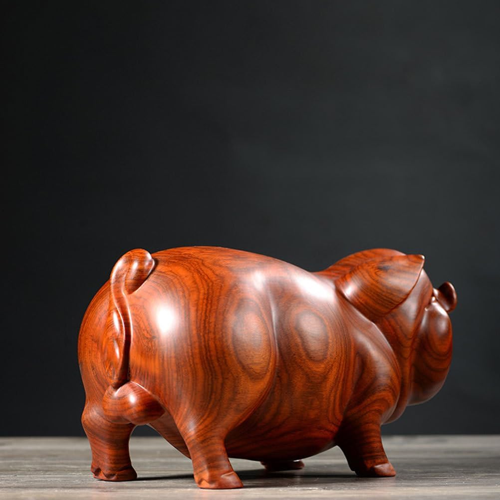 Mini Wooden Pig Figurine Auspicious Wood Carved Pig Statue Zodiac Animal Figurine for Home Outdoor Garden Decor