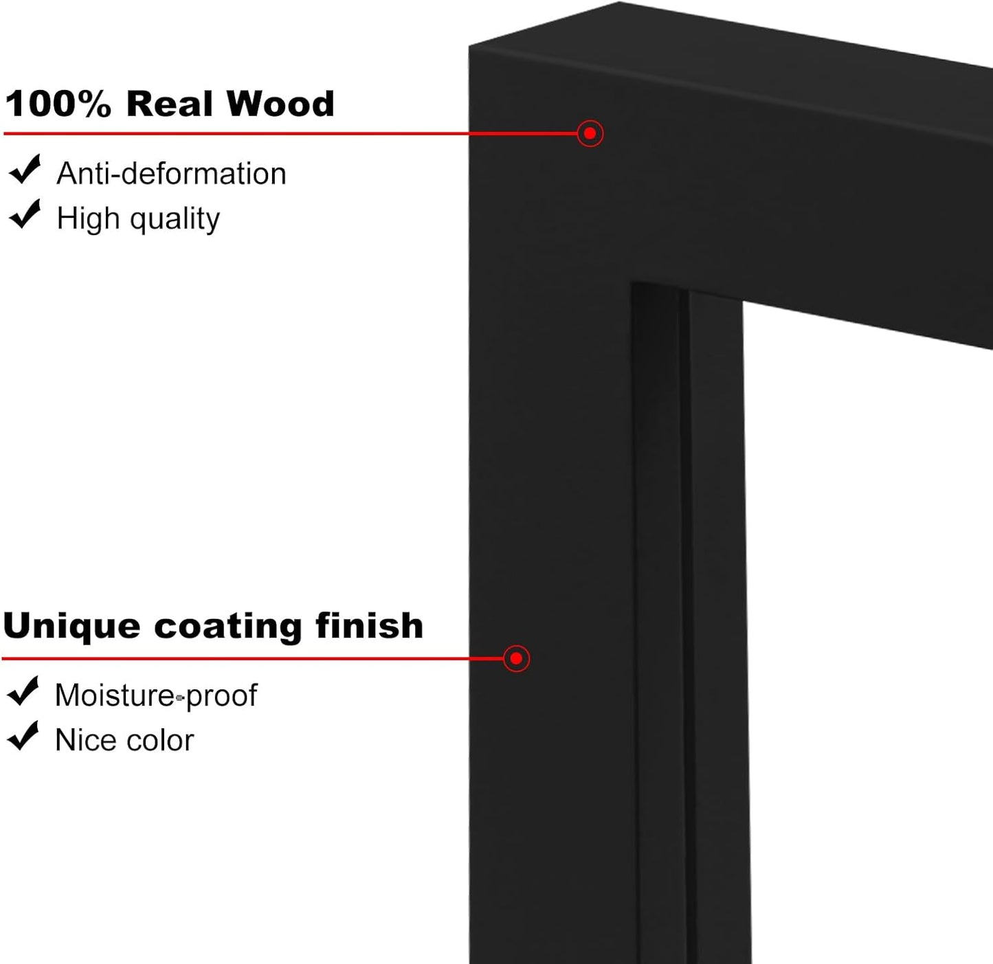 KINLINK 10x10 Picture Frame, Black Square Solid Wood Frames for Pictures 6x6 with Mat or 10x10 without Mat, Wall and Tabletop Display Photo Frames Black 4 Pack