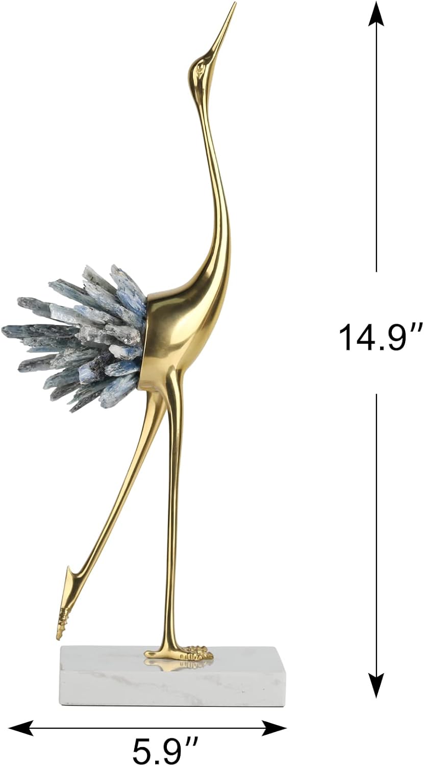 Gold Decor Accents,Brass Birds Statues Gold Home Decor Modern Crystal Decor Ornaments for Living Room, Bedroom, Office Desktop, Cabinets (Blue A)