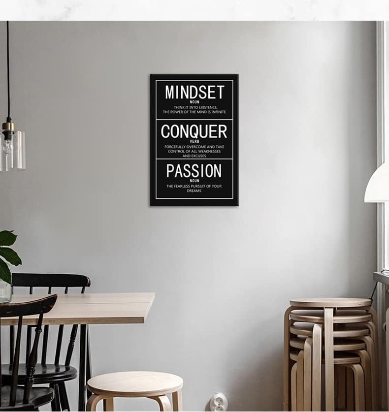 Inspirational Canvas Wall Art Motivational Painting Inspiring Entrepreneur Proverbs Mindset Noun Conquer Verb Passion Noun Posters Prints Artwork Decor for Home Office Framed[12" W X 18" H]