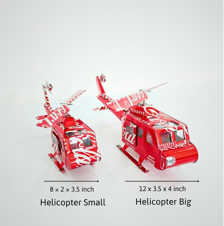 DYI Handcrafted Helicopter Model Made from Recycled Beer Cans — Small — Unique Gift for Beer Lovers, Dad, or Collectors — Eco-Friendly Bar Décor (Red-Large)