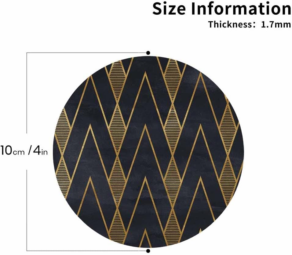 IBILIU Art Deco Coasters for Drinks,Set of 6 Leather Coaster,Golden Geometric Retro Blue Black Round Drink Coaster Cup Coasters for Home Kitchen Office Bar