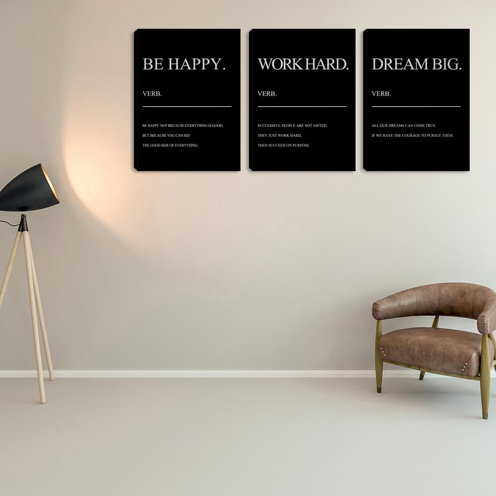 Large Motivational Work Hard Canvas Poster Painting Inspiring Wall Art Poster Black Wall Decor Framed Artwork Inspirational Black Wall Decor Wall Poster for Home Office Living Room (72"Wx36"H)