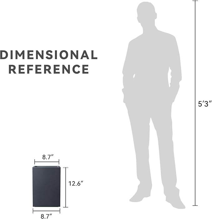 Kante 12.6" H Tall Rectangular Concrete Planters, Outdoor Indoor Lightweight Plant Pots with Drainage Hole and Rubber Plug, Modern Style for Home Garden Patio, Charcoal