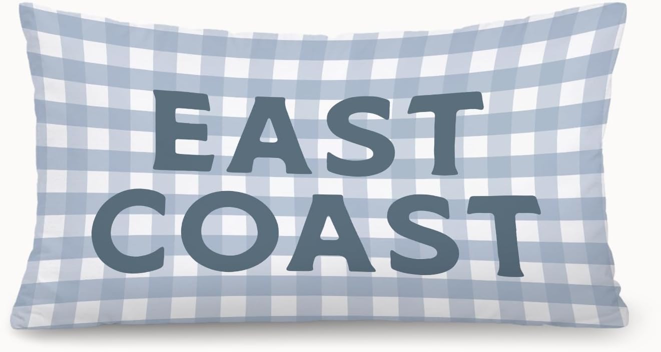 Coastal Beach Girls Room Decor 12x20 Pillow Cover, East Coast Preppy Trendy Gray and White Plaid Decorative Lumbar Pillow Covers for Boys Bedroom College Dorm Sofa Couch