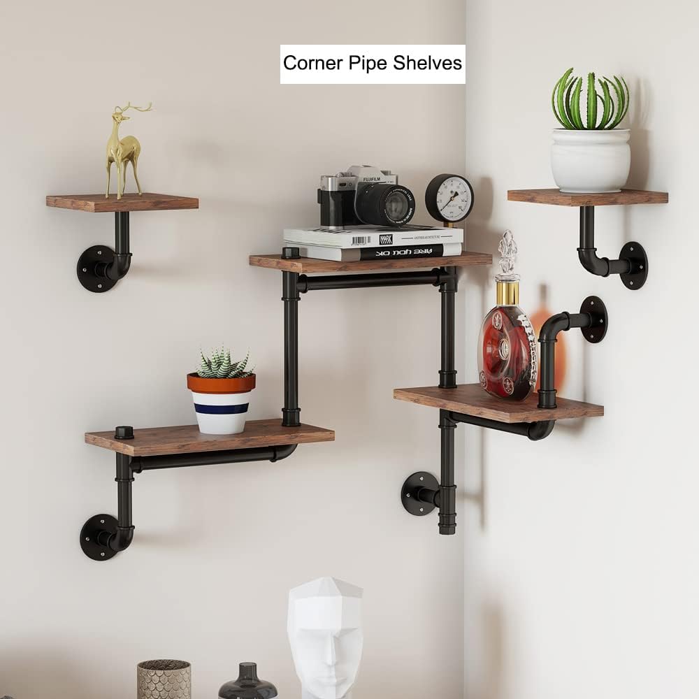 Industrial Pipe Shelving, Rustic Pipe Shelves for Wall Decor, Modern Ladder Shelf with Wood Planks, Floating Shelves Wall Mounted for Home, Living Room, Office(Set of 3 Bookshelf)
