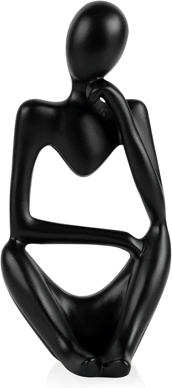 Creative Resin Thinker Minimal Abstract Art Sculpture Statue Figurines Home Office Bookshelf Desktop Decor (Black, Right, Small)