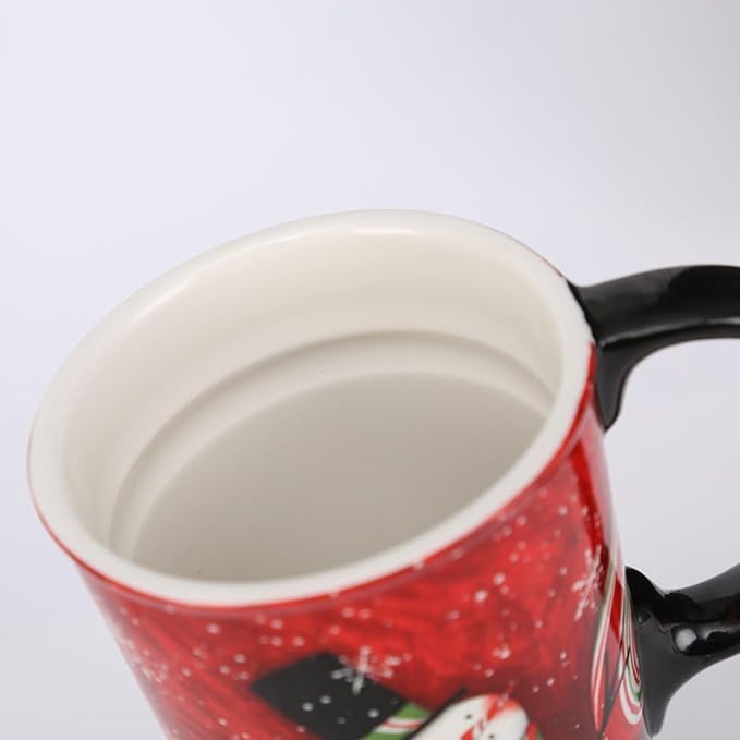 Topadorn Coffee Ceramic Mug Porcelain Latte Tea Cup With Lid in Gift Box 17oz., Santa Snowman